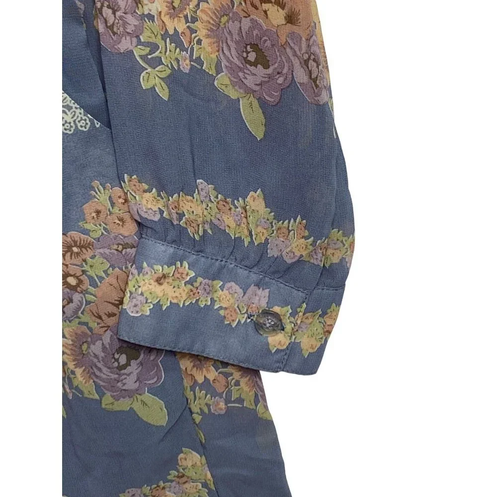 The Hanger Floral Romper Size Medium Baby Blue Long Sleeve Pockets Floral Shorts